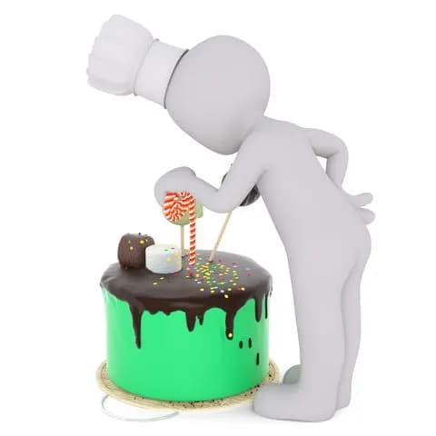 baker adding toppings on a cake