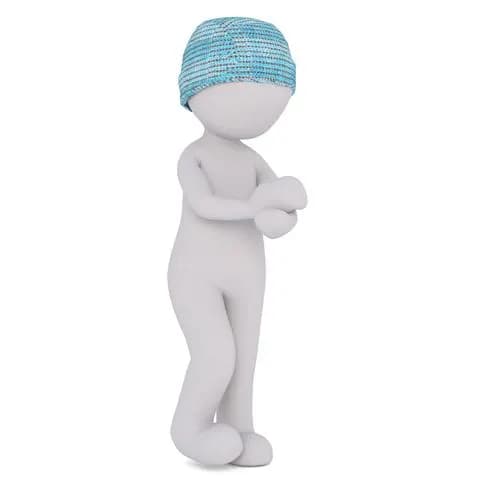 wearing a knitted cap in blue colour